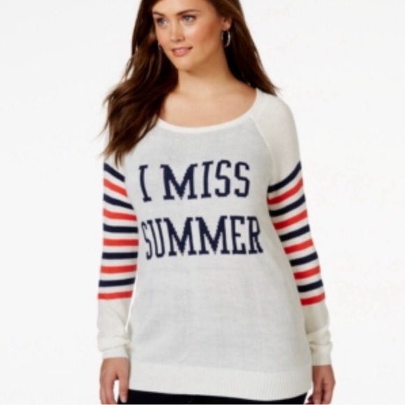 Rebellious One acrylic XL white, blue sweater that reads: I Miss Summer (NWT) - Picture 2 of 9